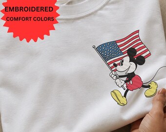 Mickey 4th Of July USA 250 Years Embroidered Shirt, Disney Patriotic Tshirt, 250th Anniversary Gift Graphic Tee