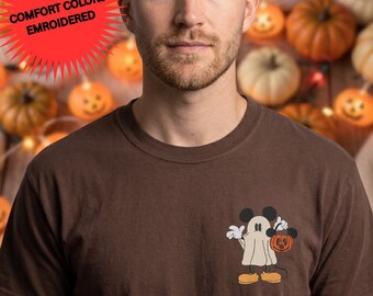 Disney Halloween Embroidery Mickey Mouse Comfort Colors Shirt, Spooky Embroidered Tshirt, Halloween Disney Trip Graphic Tee