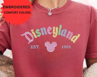 Happiest Place on Earth Shirt Comfort Colors Embroidered, Magical Park Embroidery Tshirt, Retro Disneyland Family Trip Vacation Tee