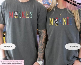 Embroidered Matching Disney Couple Shirts, Mickey And Minnie Embroidery TShirt, Disneyland Trip Tee