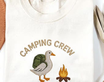 Goose Camping Embroidered Shirt, Camp Crew Tee, Nature Lover Gift, Hiking Duck Outfit, Outdoor Adventure Apparel