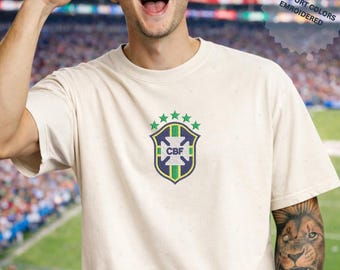 Embroidered Brasil Soccer Shirt, Vintage Brazil Football Tee, Brazilian Team Apparel, Soccer Cup Fan Gear