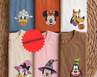 Disney Halloween Embroidered Shirt,  Mickey and Friends Spooky Season Tee, Disneyland Ghost Family Gift