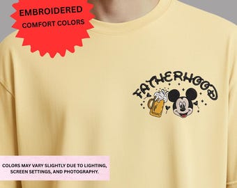 Funny Beer Dad Shirt Comfort Colors Embroidered, Fatherhood Mickey Embroidery Tshirt, Retro Father's Day Disney Vacation Gift Tee
