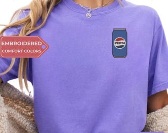 Pepsi Embroidered Shirt, Vintage Soda Can Graphic Sweatshirt, Pepsi Embroidery Top