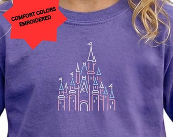 Embroidered Magic Castle Shirt, Comfort Colors Disneyworld Tee, Fairytale Castle Embroidery Tshirt, Theme Park Tee