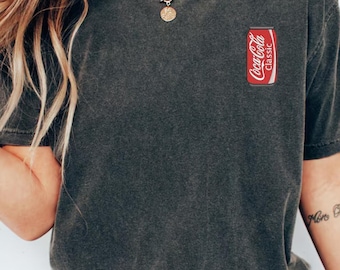 Coca Cola Embroidered Shirt, Vintage Coke Can Graphic Tee, Embroidered Soda Logo Top