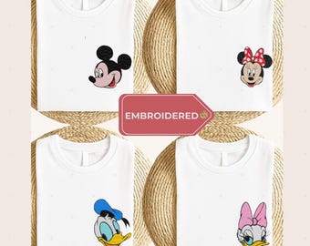 Embroidered Mickey and Friends Shirt, Disney Kids Trip Tee, Family Vacation Matching T-Shirts, Aesthetic Mouse and Friends Embroidery Top
