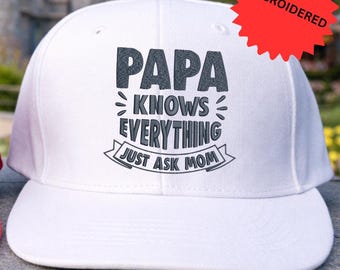 Ask Mom Embroidered Hat, Papa Knows Everything Just Ask Mom Cap, Funny Fathers Day Baseball Hats