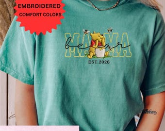 Embroidered Pooh Mama Grandma Shirts, Disney Mom Gigi Outfit, Mothers Day Gifts, Baby Anouncement Gift, Pregnancy Reveal Tee