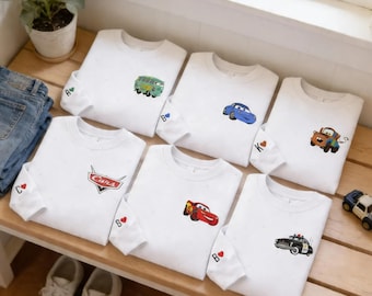 Cars McQueen And Friends Embroidered Sweatshirt, Disney Pixar Couple Crewneck, Cartoon Matching Hoodie, Lightning McQueen Embroidery Top