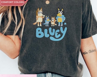 Comfort Colors® Embroidered Bluey Family Shirt, Custom Heeler Mom Dad Tee