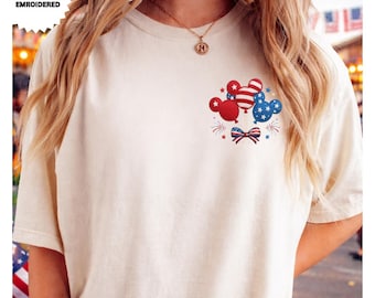 Disney USA 250th Anniversary Embroidered TShirt, Mickey 4th Of July Shirts, Comfort Colors Pride Top