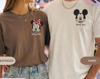 Embroidered Mickey And Minnie Mom Dad Shirt, Matching Disney Family Tee, Disneyland Trip