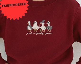 Halloween Goose Embroidered Sweatshirt, Cute Ghost Pullover, Spooky Fall Hoodie, Cozy Seasonal Apparel