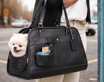 Leather Dog Carrier Bag, Luxury Pet Carrier Tote, Small Dog Travel Bag, Airline Approved Pet Carrier, Leather Cat Carrier, Pet Travel Bag