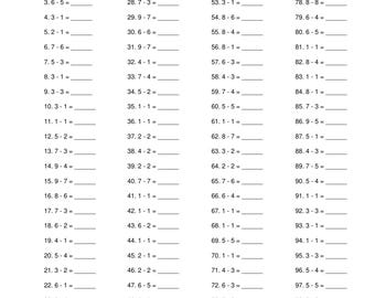Hojas de trabajo imprimibles en PDF para resta de un solo dígito para jardín de infantes y primer grado, con clave de respuestas.