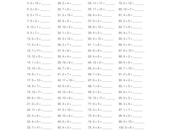 Hojas de ejercicios de multiplicación para tercer grado / 5 hojas de matemáticas imprimibles / Incluye hoja de respuestas en PDF