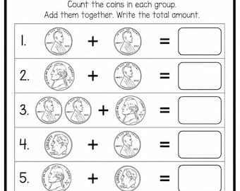 Hoja de trabajo sobre dinero para jardín de infantes (10 páginas, PDF)