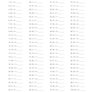 May include: A black and white worksheet titled "Worksheet 1" with math problems. The worksheet includes sections for the student's name, date, and score. The math problems involve addition, subtraction, multiplication, and division.