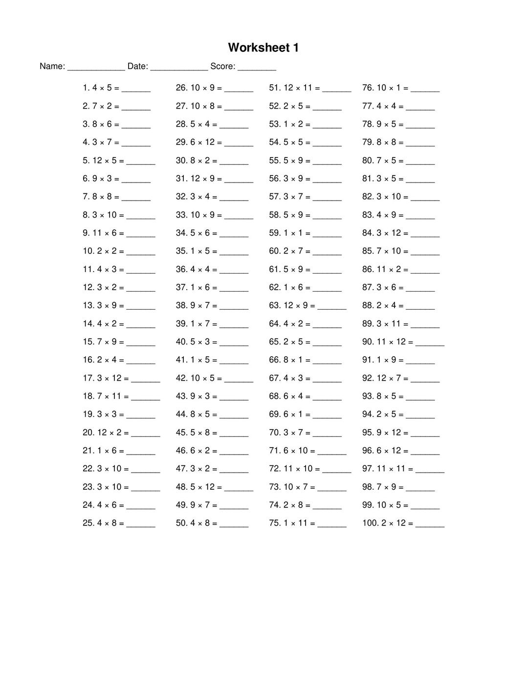 3rd Grade Multiplication Practice Worksheets | 5 Printable Math Sheets ...