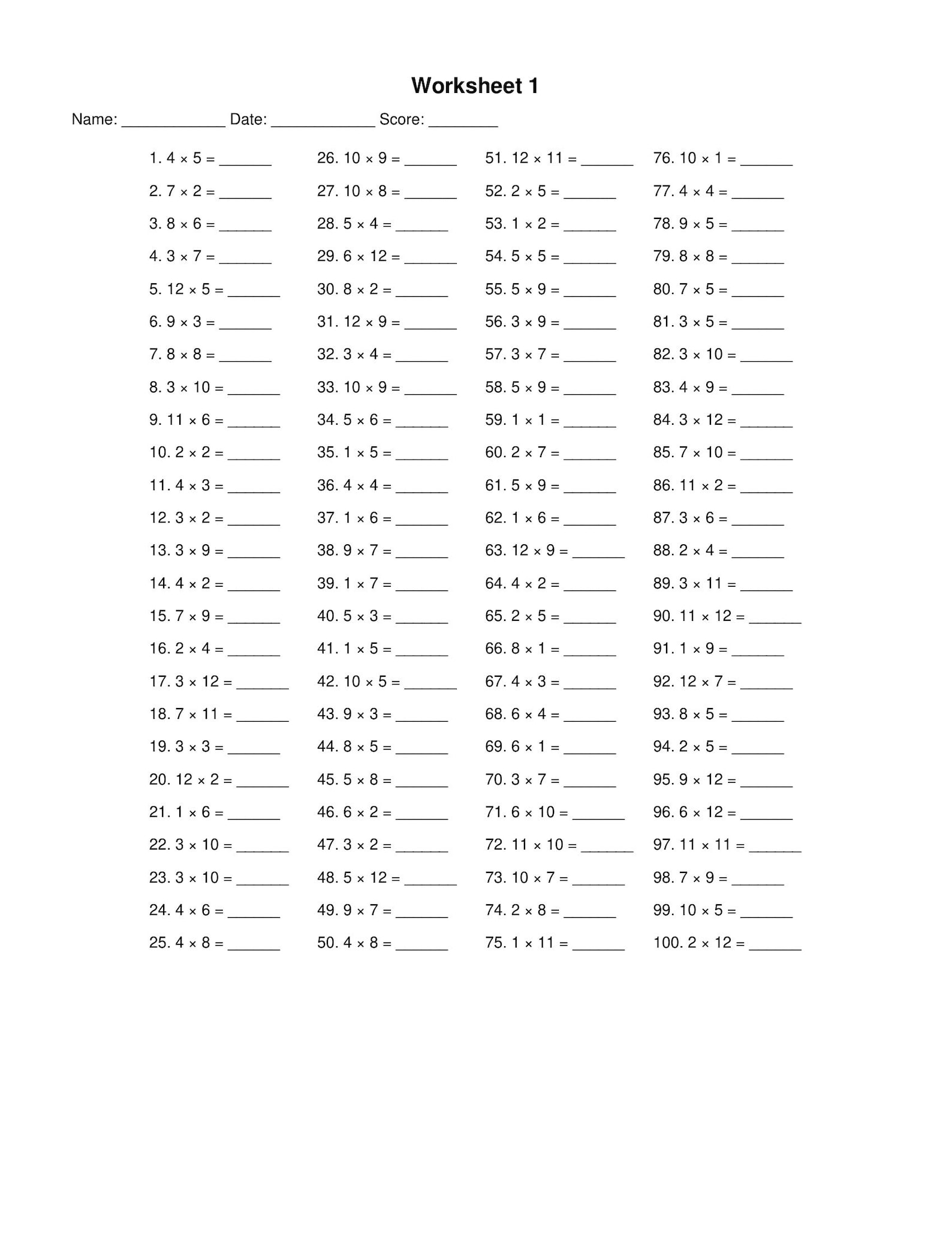 3rd Grade Multiplication Practice Worksheets | 5 Printable Math Sheets ...