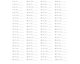 Hojas de ejercicios de multiplicación para tercer grado / 5 hojas de matemáticas imprimibles / Recurso para el aula y la educación en casa
