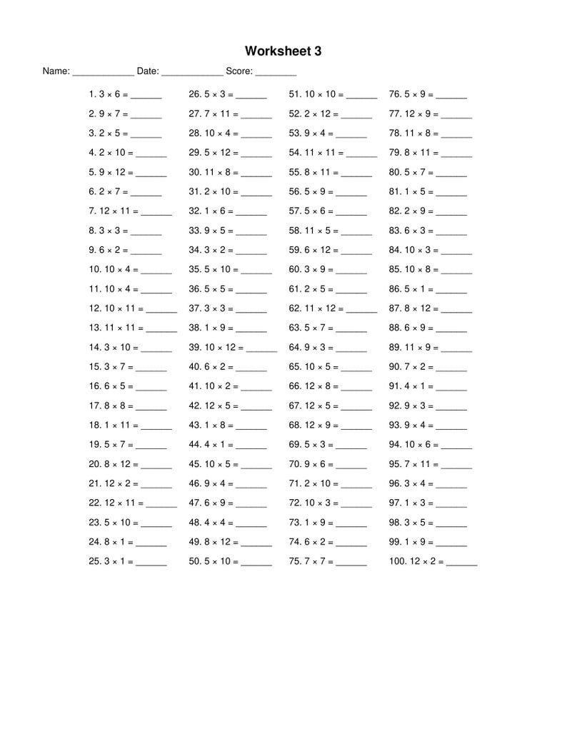 3rd Grade Multiplication Practice Worksheets | 5 Printable Math Sheets ...