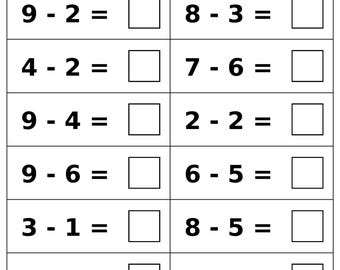 Hoja de ejercicios de resta para jardín de infantes de 10 páginas en formato PDF