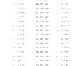 3.er grado / 10 páginas / Hojas de ejercicios de suma de números de 3 dígitos