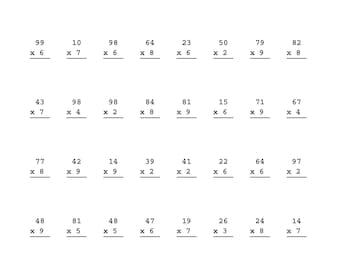 4th Grade 2-Digit by 1-Digit Multiplication Worksheet Pack | 10 Printable Pages + Answer Key PDF