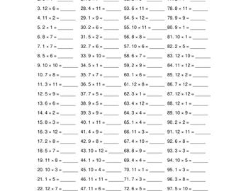 Hojas de ejercicios de multiplicación para tercer grado / 5 hojas de matemáticas imprimibles / Incluye hoja de respuestas