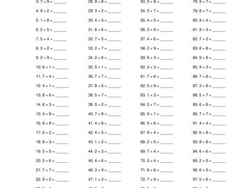 Hojas de trabajo imprimibles en PDF para sumas de un solo dígito para jardín de infantes y primer grado