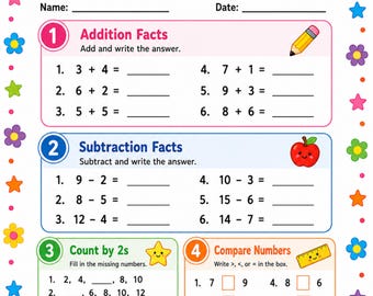 1st Grade 10 Page Math Worksheet PDF