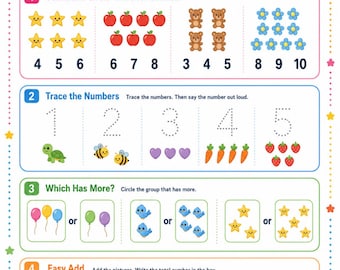Hojas de trabajo de matemáticas para jardín de infantes (10 páginas) en formato PDF imprimible