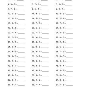 May include: A Grade 1 Math Practice worksheet titled Addition Within 20 - Set 1. The document features sixty numbered addition problems arranged in three columns, each with a blank line for the answer. The footer displays WSTPrintableHomework | Page 1.