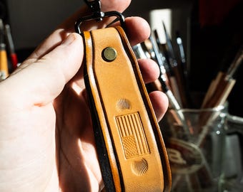 Herman oak leather American flag keychain
