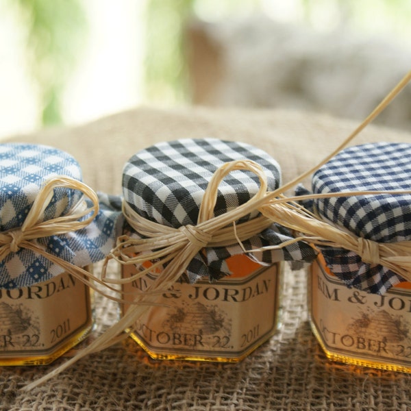 60 Personalized Wedding Honey Jar Favors - 1.5 ounce Hexagon With Sweet Raw Honey From the Beehive State