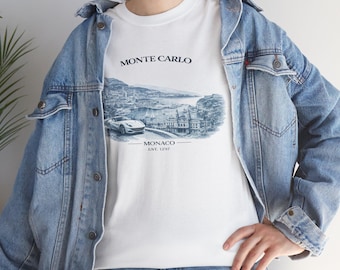 Camiseta con dibujo vintage de Montecarlo Mónaco / Costa mediterránea, coche clásico