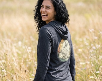 Sudadera unisex con capucha y diseño único de búsqueda de huevos de Pascua / Ilustración de conejito de primavera