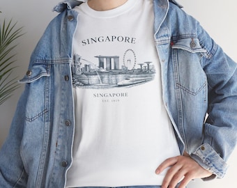 Camiseta con el horizonte de Singapur / Marina Bay Sands, Merlion, Singapore Flyer