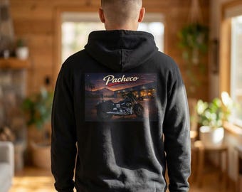 Sudadera con capucha Pacheco Motorcycle Sunset / Estampado en la espalda con cremallera completa