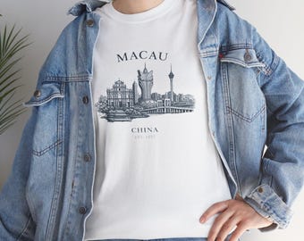 Camiseta con ilustración del horizonte de Macao / Recuerdo de viaje a Macao, China