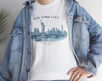 Camiseta con la Estatua de la Libertad y el horizonte de la ciudad de Nueva York / Camiseta vintage con paisaje urbano