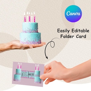 de Carte de visite de pâtisserie | en forme de gâteau plié avec découpe |  Modèle de toile modifiable | Code QR | carte de visite unique