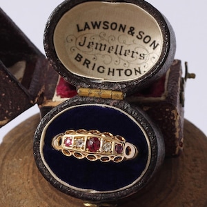 18ct 1904 Ruby & Diamond Boat Ring