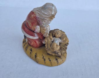 Figura vintage de Fontanini de Papá Noel arrodillado en el belén 598 Italia Depose Navidad...