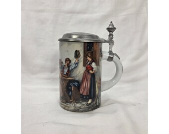 VTG Schrobenhausen Alemán Lidded Stein Breweriana Obra decorativa Tapa de peltre