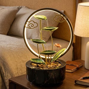 Handgjord lotusbladsfontän, inomhus zendekor med LED-ljus