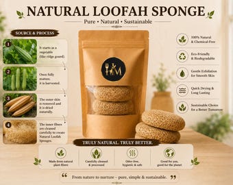 Natural Loofah Sponge Set, Organic Bath Scrubber, Eco Friendly Exfoliation, Zero Waste Skin Care